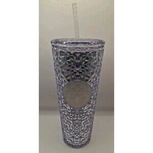 2024 Starbucks Silver Iridescent Gem 24oz Tumbler Cup Venti Cold Diamond
